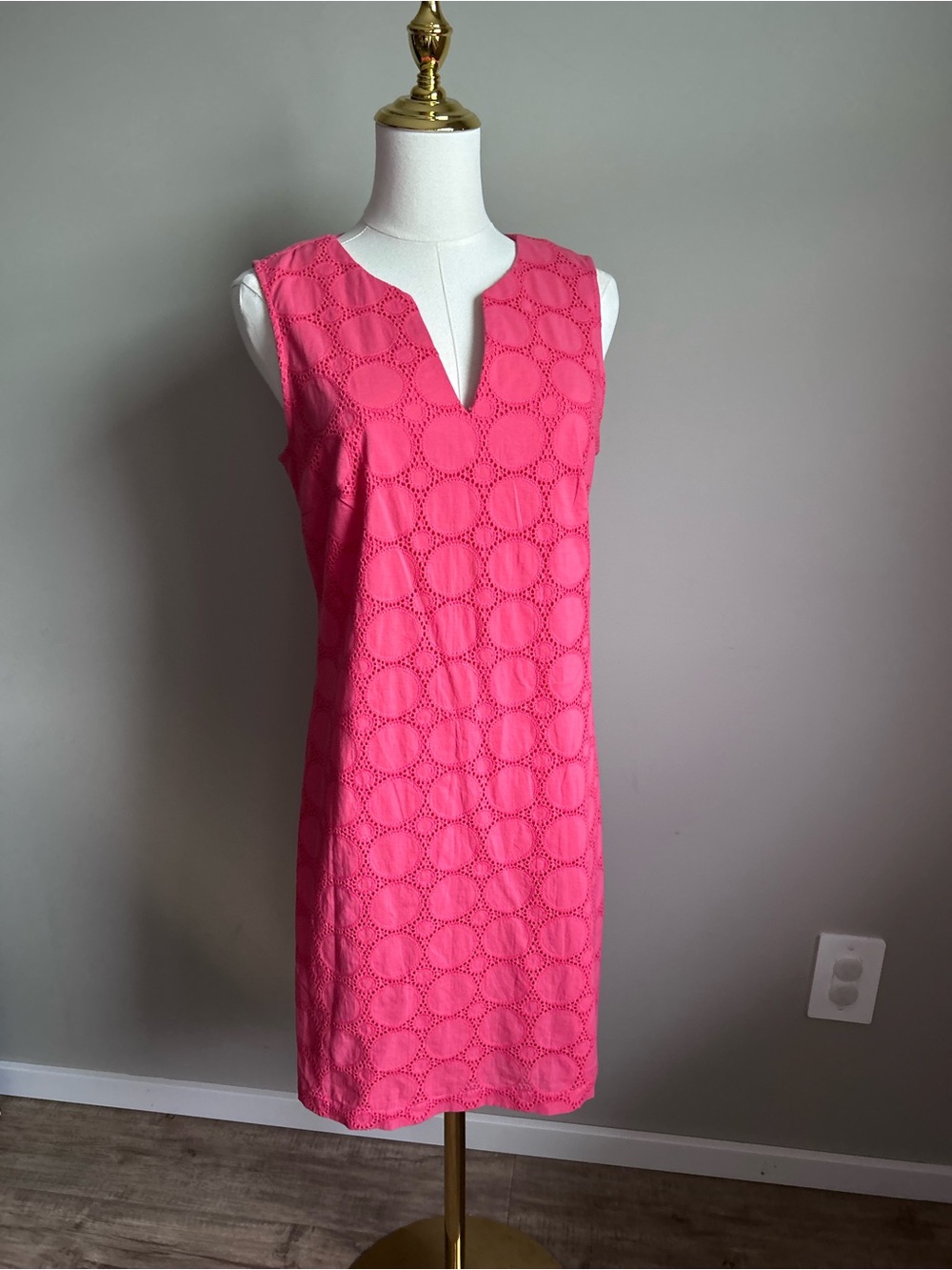 Banana Republic Bright Pink Eyelet Midi Sheath Dress